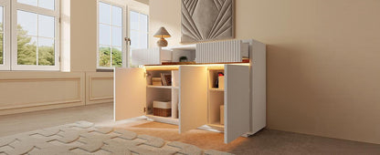 Sideboard Weiß mit LED 140x40x85 cm, Kommode mit 2 Schubladen und 3 Türen, Schrank mit verstellbaren Einlegeböden, moderner Wohnzimmerschrank Flur Küchenschrank