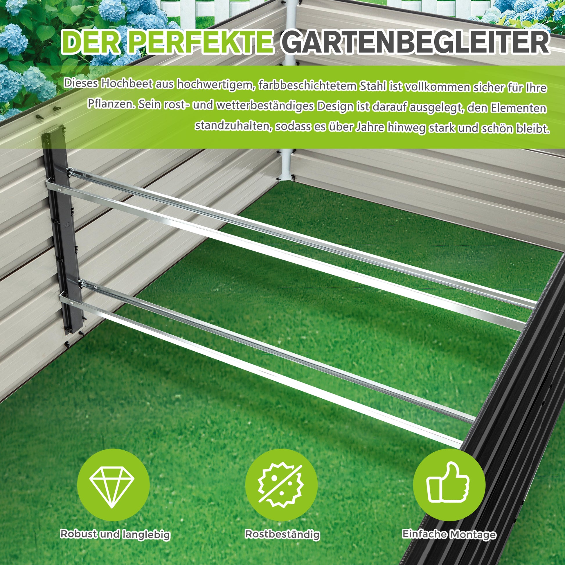 190x90x64cm Hochbeet aus Metall, Großes Pflanzbeet mit offenem Boden für optimalen Wasserablauf, Schwerlast-Blumenbeet Bausatz, wetter- & rostbeständig für Gemüse Blumen Terrasse Garten – Schwarz