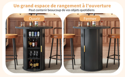 Bartisch-Set mit 2 Barhockern, Runder Stehtisch mit Stauraum & 2 ergonomischen Barhockern, MDF Holzoptik, für Bar & Wohnzimmer