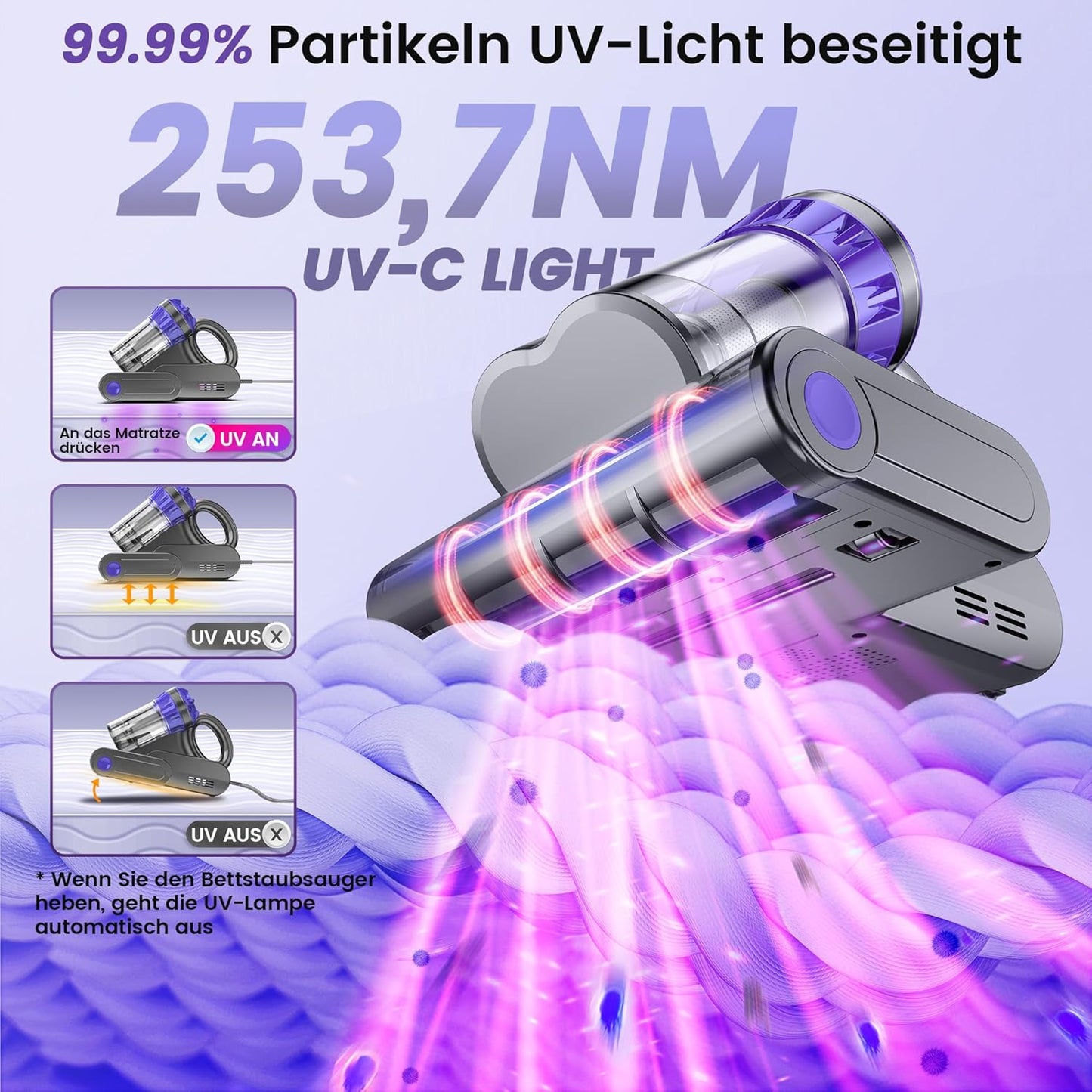 M1 Purple Dzaki Milbensauger, Milbenstaubsauger mit UV-Licht & Heißluft fur Matratzen