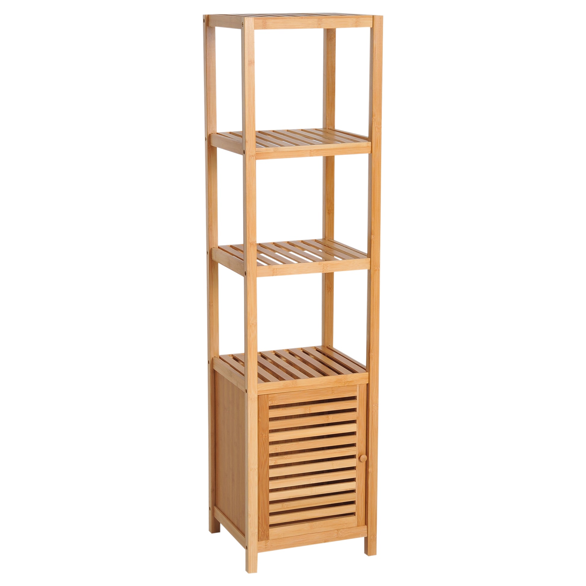 Badschrank Badezimmerschrank mit 3 offenen Fächern aus Bambus, Toilettenschrank natur 36x33x140cm für optimale Aufbewahrung