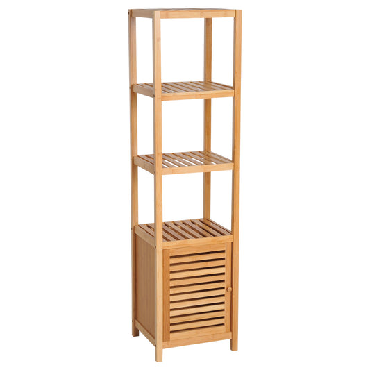 Badschrank Badezimmerschrank mit 3 offenen Fächern aus Bambus, Toilettenschrank natur 36x33x140cm für optimale Aufbewahrung