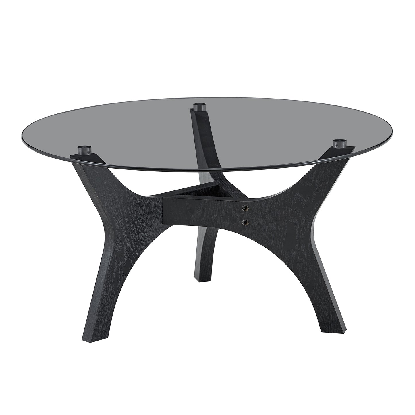 Runder Couchtisch mit Glasplatte, Moderner Wohnzimmertisch mit schwarzem Holzrahmen, Stabiler Kaffeetisch 80cm, Hitze- & Kratzfest, für Wohnzimmer, Büro & Lounge
