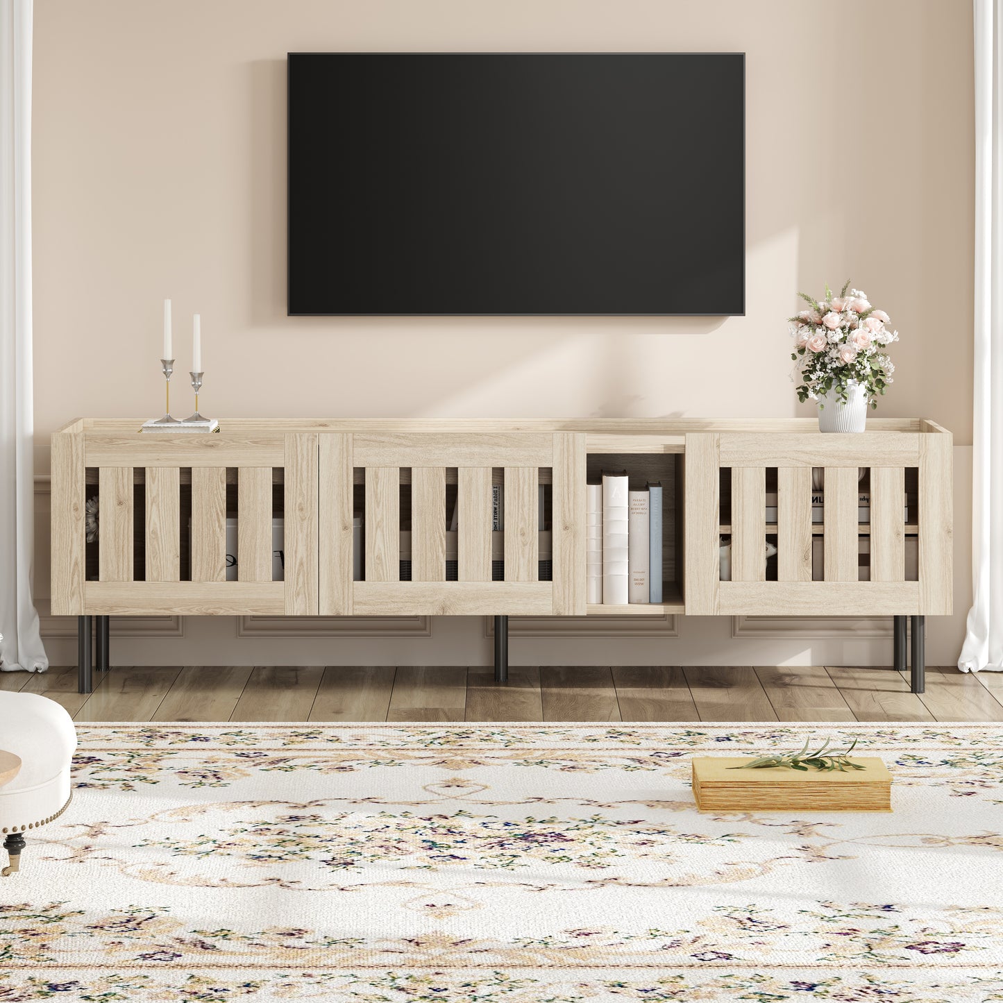 160*40*47cm Lowboards,Minimalistischer TV-Schrank,TV-Ständer aus Naturholz,Schrank mit durchbrochenem Design,TV-Board Geeignet für 65-Zoll-Fernseher,MDF