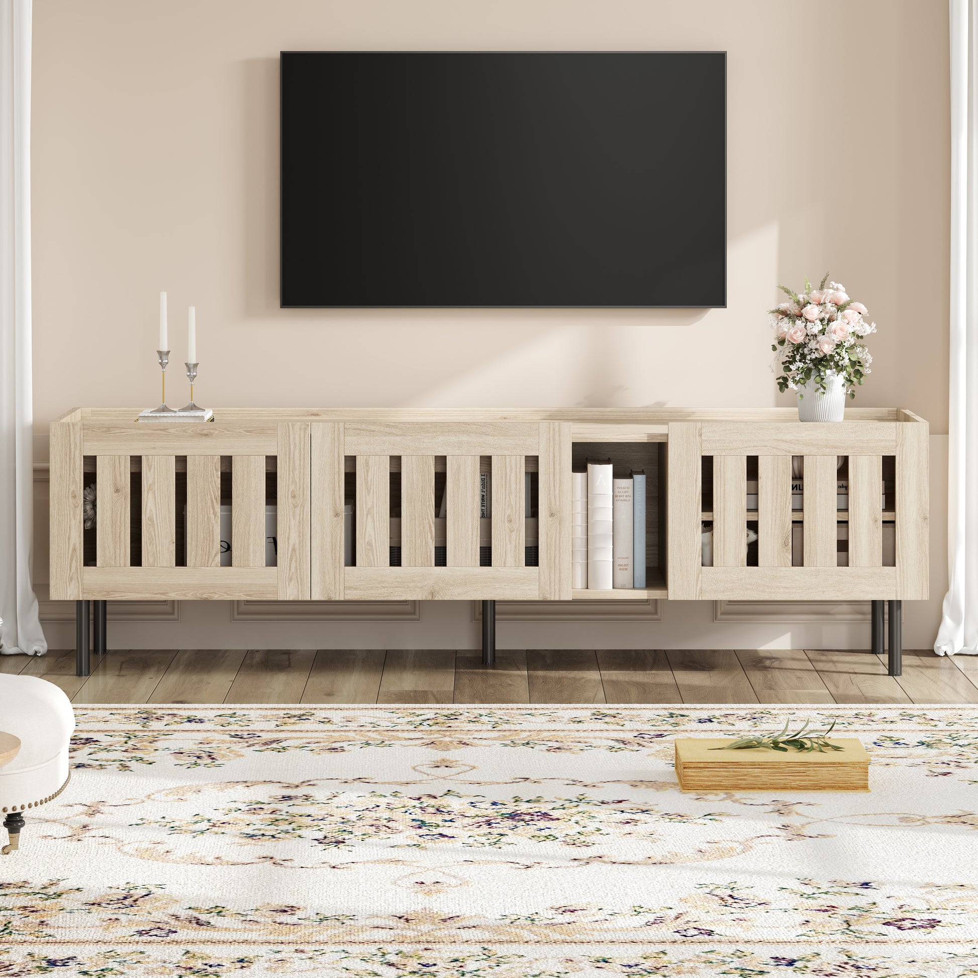 160*40*47cm Lowboards,Minimalistischer TV-Schrank,TV-Ständer aus Naturholz,Schrank mit durchbrochenem Design,TV-Board Geeignet für 65-Zoll-Fernseher,MDF