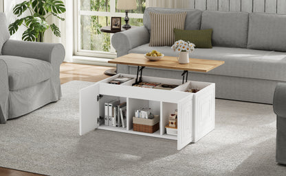 Wohnzimmer-Couchtisch, 46 x 95 x 45 cm, höhenverstellbar bis maximal ca. 59 cm, mit zwei Schranktüren und einem klaren, stromlinienförmigen Design.Beistelltisch aus Naturholz,Sofatisch, Schreibtisch