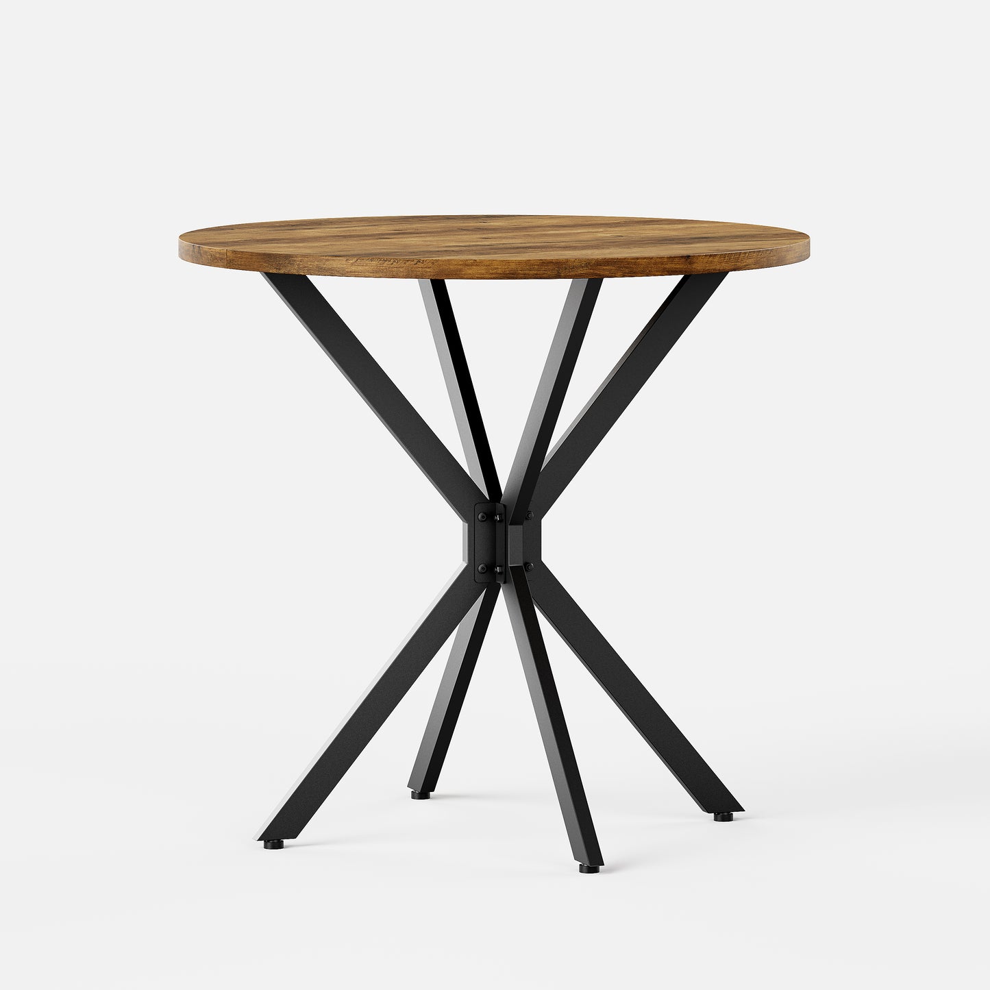 Runder Tisch im Bauernstil mit X-Beinen, 80 cm - Küchentisch, Esstisch für Wohnzimmer, Homeoffice, Balkon oder Café - Retro Braun & Schwarz
