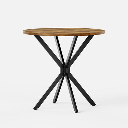 Runder Tisch im Bauernstil mit X-Beinen, 80 cm - Küchentisch, Esstisch für Wohnzimmer, Homeoffice, Balkon oder Café - Retro Braun & Schwarz