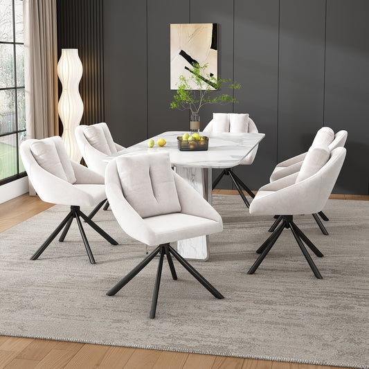 Gigab2b original image - Moderner beiger Samtstuhl, stilvoller und bequemer drehbarer Esszimmerstuhl, atmungsaktiver Samtstoff, ergonomisches Design, eleganter grauer Drehstuhl-Sechs Stühle