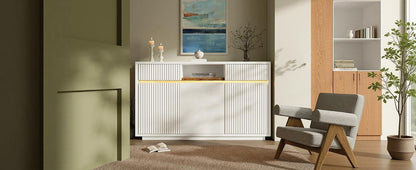 Sideboard Weiß mit LED 140x40x85 cm, Kommode mit 2 Schubladen und 3 Türen, Schrank mit verstellbaren Einlegeböden, moderner Wohnzimmerschrank Flur Küchenschrank