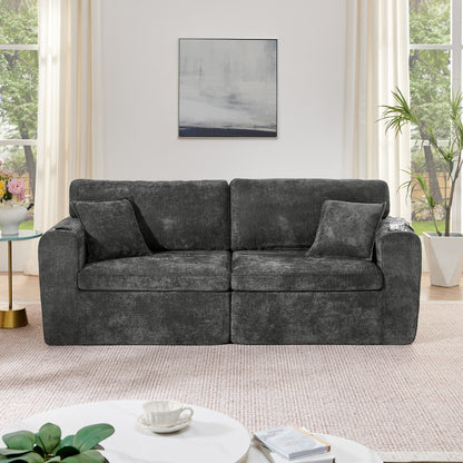 2-Sitzer-Relaxsofa für kleine Räume,aus weichem Chenille-Stoff,ausgestattet mit seitlicher Magazintasche,Getränkehalter und Kissen,geeignet für Wohnzimmer,Arbeitszimmer,Gästezimmer und Wohnungen,Black