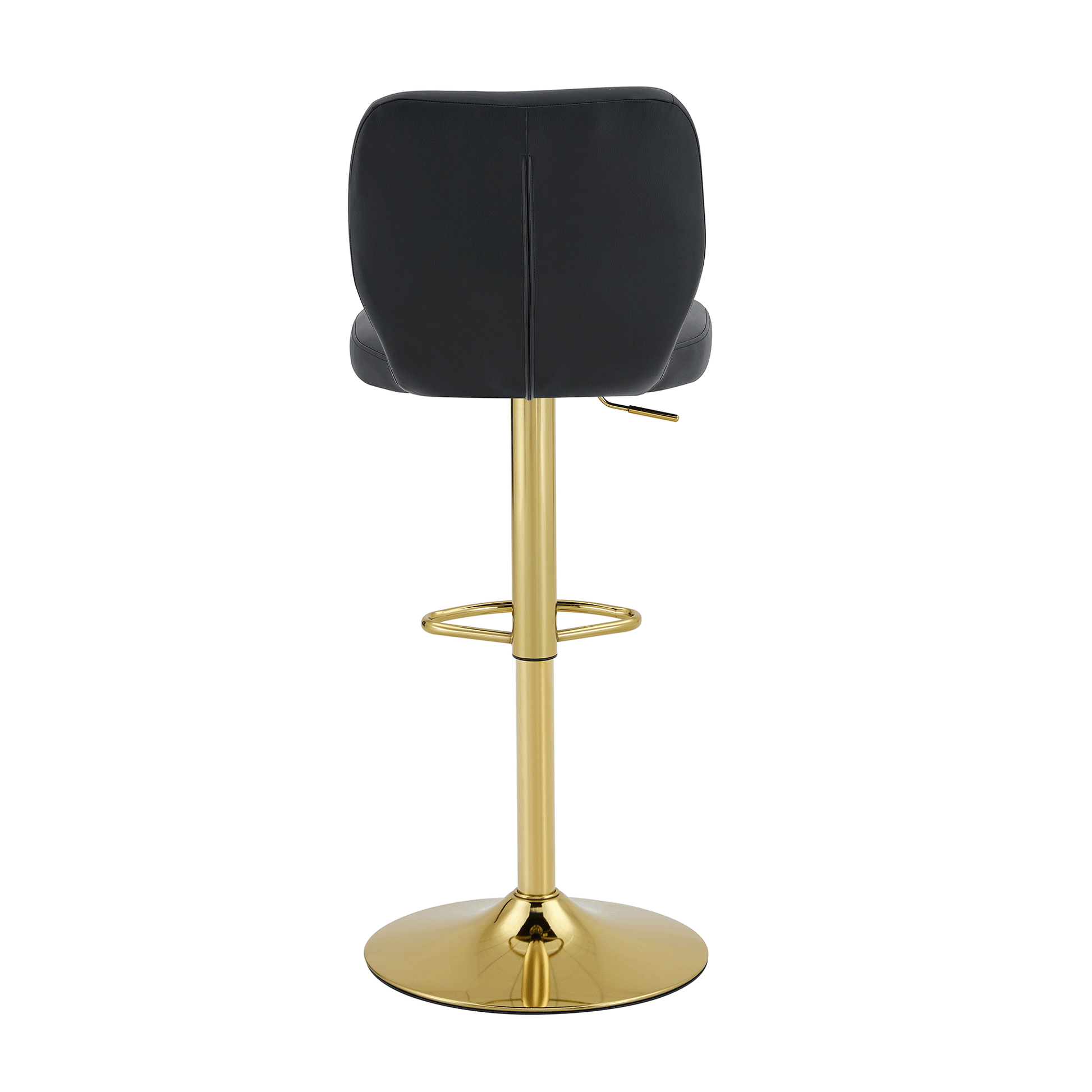 Barhocker höhenverstellbar 62-83cm, 360° drehbarer Barstuhl mit Rückenlehne & Fußstütze, Ergonomischer Küchenhocker aus schwarzem Kunstleder, belastbar bis 136kg, Gold-Chrom Finish