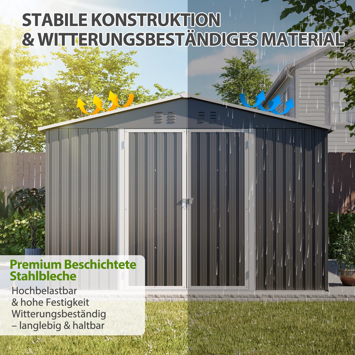10'x10' Metal Storage Shed with Floor Frame, Heavy Duty Steel Garden Shed, Lockable Doors & Weather Resistant for Backyard Patio Lawn – Grey