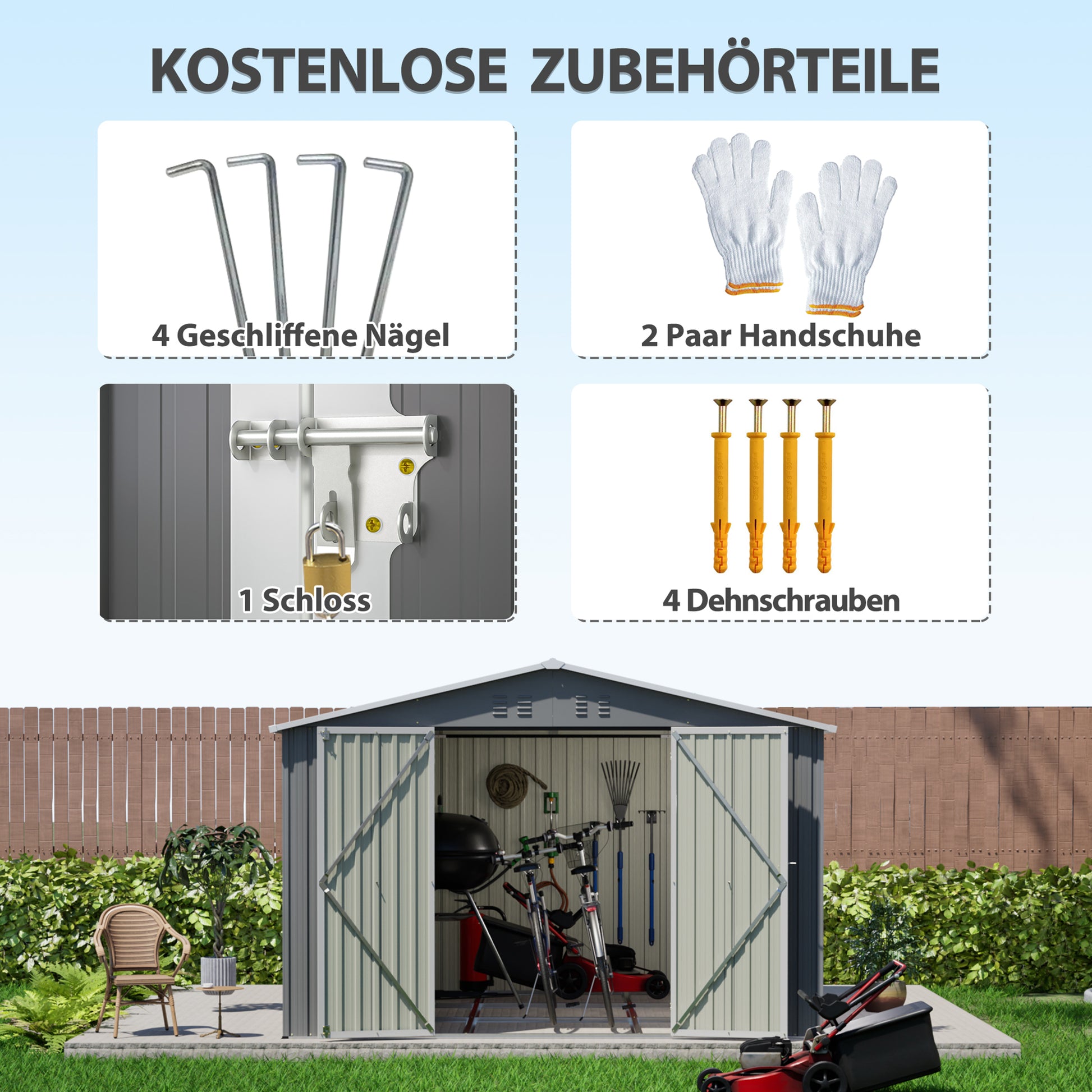 10'x10' Metal Storage Shed with Floor Frame, Heavy Duty Steel Garden Shed, Lockable Doors & Weather Resistant for Backyard Patio Lawn – Grey