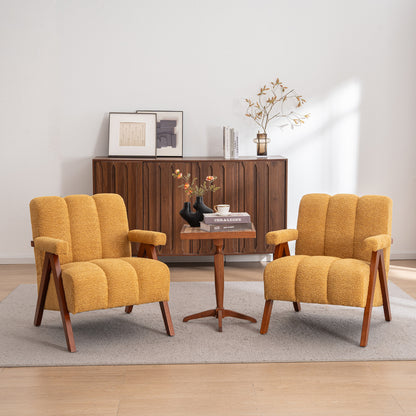 Bouclé-Sitzmöbel mit Holzrahmen, Armlehnenstuhl für Wohnzimmer, Schlafzimmer, Gelb