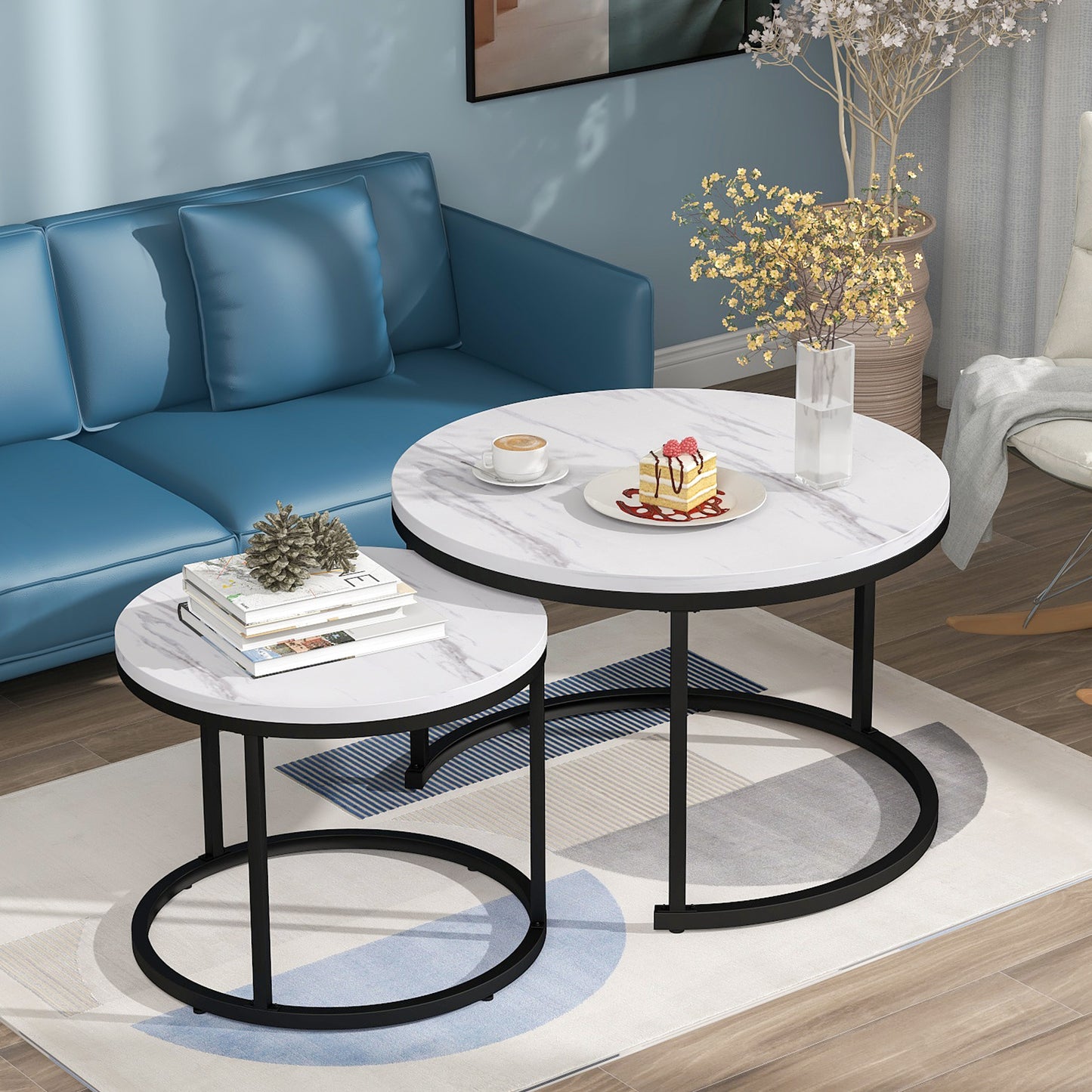 Gigab2b original image - Runder Couchtisch 2er Set Satz Couchtisch Wohnzimmer Runder geschachtelter Beistelltisch 2 Runder Beistelltisch