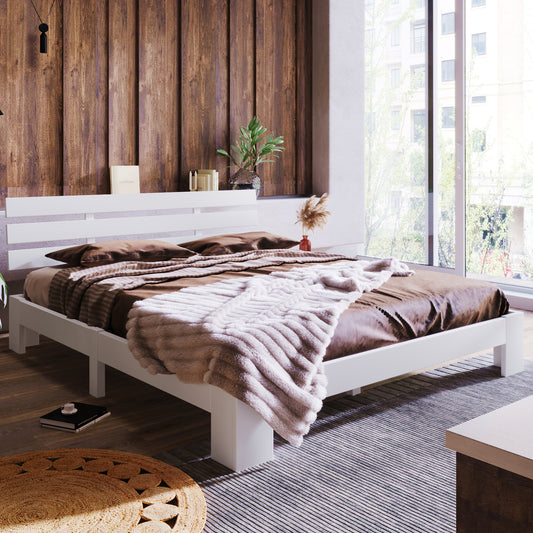 Gigab2b original image - Holzbett Doppelbett aus Bettgestell mit Kopfteil mit Lattenrost-200 x 140 cm Massivholz Massiv Doppelbett als Kieferbett verwendbar