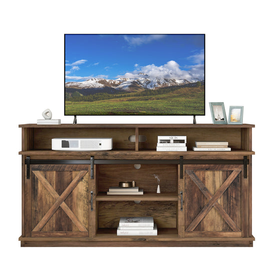 =295182183AAZ Großer TV-Schrank, Sideboard, Unterhaltungscenter mit 2 klassischen Schiebetüren, verstellbaren Regalen für Wohnzimmer, Esszimmer, Farm-Design 148 * 40 * 78 cm