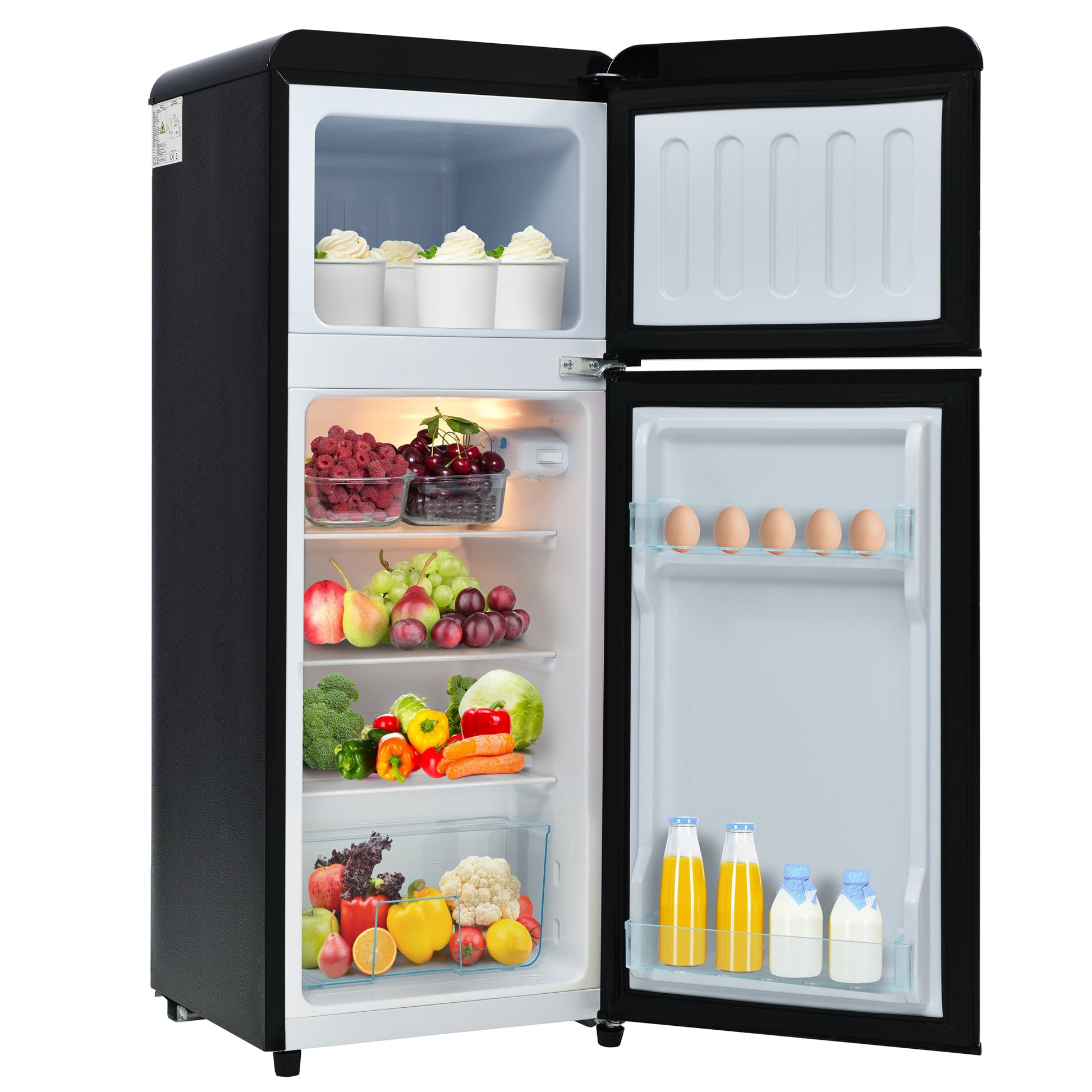 Gigab2b original image - Retro-Kühlschrank. Kühl-Gefrier-Kombination, 105.5 cm hoch, 41 cm breit, zweitürig, 92 Liter Gesamtvolumen, mit 28 Liter Gefriervolumen.116 kWh/Jahr, -27°C ~13°C, LED-Licht. [Energieklasse D]