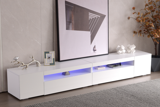 Gigab2b original image - Weißer moderner TV-Schrank, helles Panel, variable LED-Beleuchtung, Wohn- und Esszimmer 240cm  (Glänzendes Panel, nicht hochglänzend)