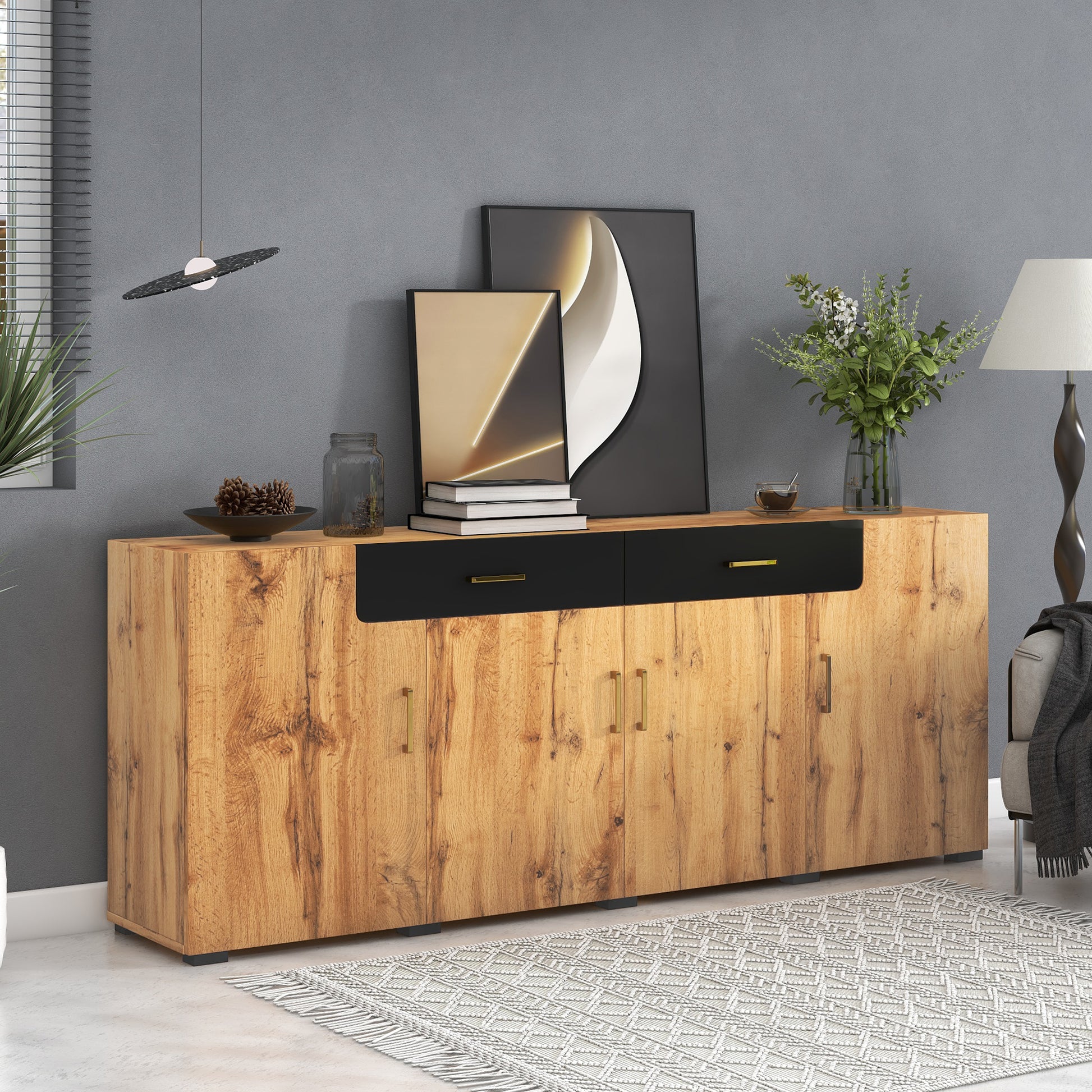Gigab2b original image - Sideboard, Küchenschrank, Aufbewahrungsschrank , 208 x 39.5 x 80 cm, Kommode mit 4 Türen, 2 Schubkästen, Buffets
