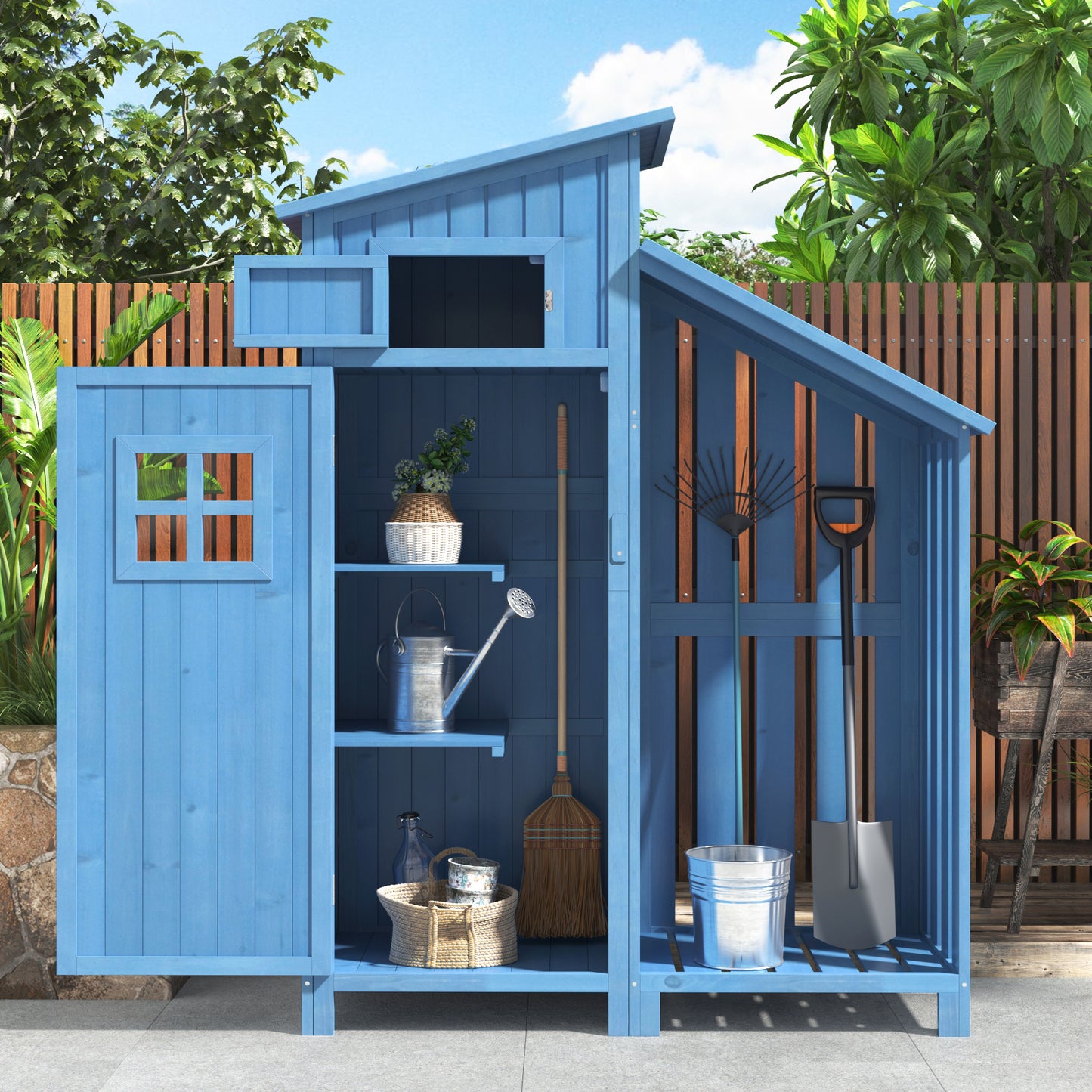 Gigab2b original image - Gerätehaus Gartenschrank Geräteschuppen Geräteschrank, BxT: 124x46 cm,BxTxH:124x46x174cm, auch für kleine Gärten geeignet, Blau, (Holzhütte, 1 St., Gartenhaus)