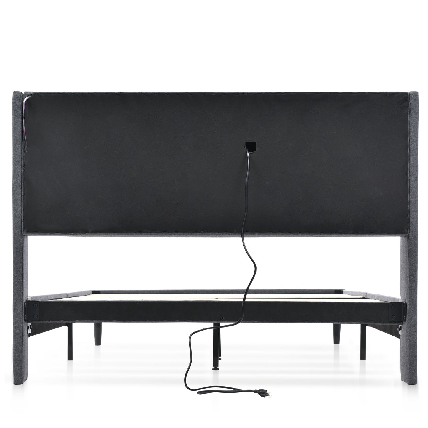 (=067980AAG)Polsterbett Doppelbett Stauraum-Kopfteil Bett mit aufladen USB und LED-Beleuchtung Bettgestell  Lattenrost aus Holz,160*200CM Grau(Ohne Matratze)
