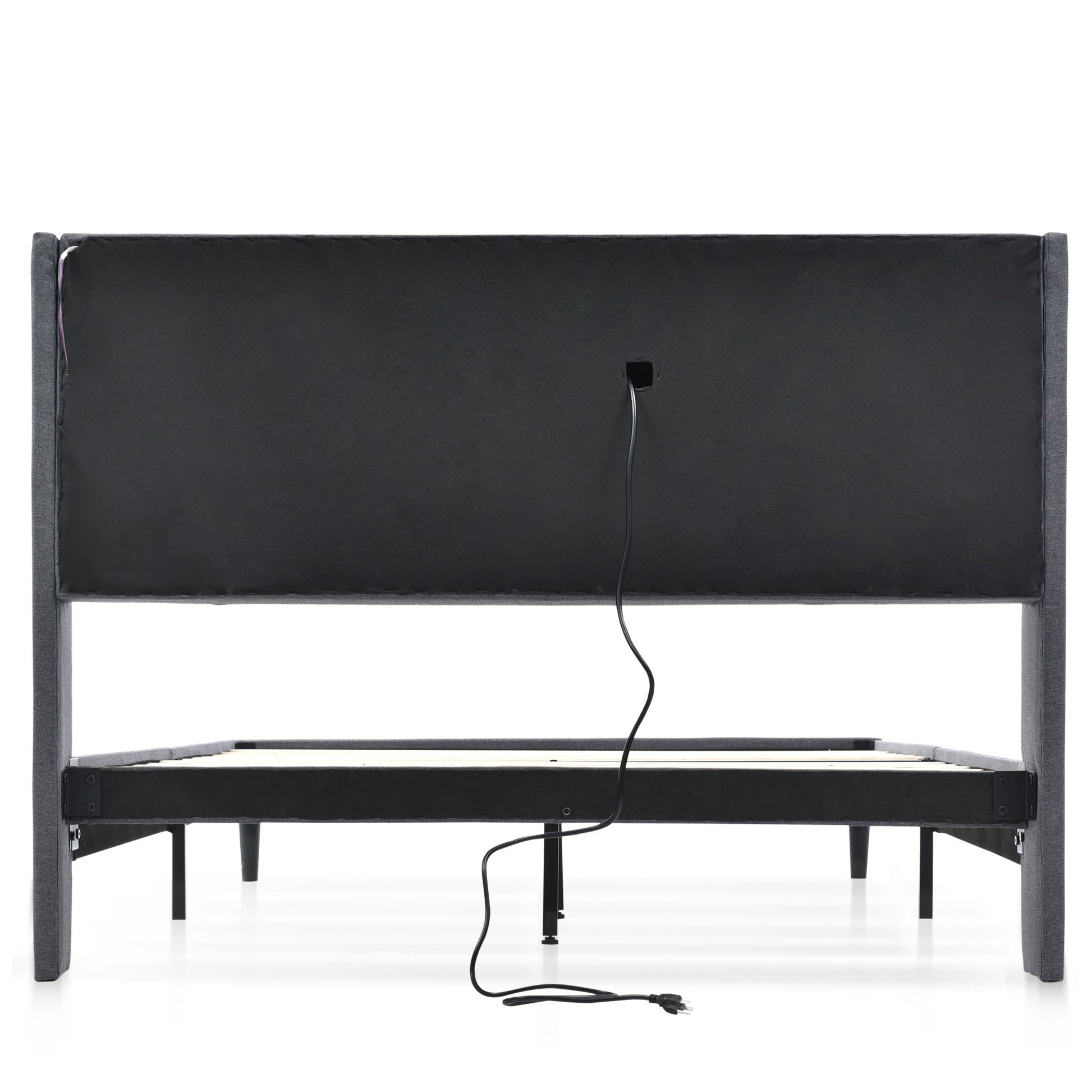 (=067980AAG)Polsterbett Doppelbett Stauraum-Kopfteil Bett mit aufladen USB und LED-Beleuchtung Bettgestell  Lattenrost aus Holz,160*200CM Grau(Ohne Matratze)