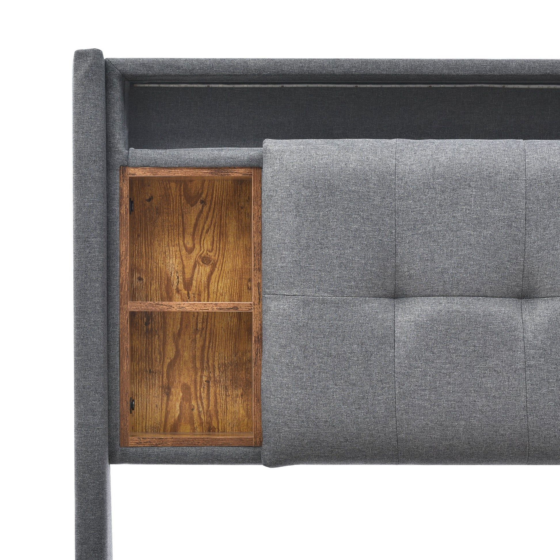 (=067980AAG)Polsterbett Doppelbett Stauraum-Kopfteil Bett mit aufladen USB und LED-Beleuchtung Bettgestell  Lattenrost aus Holz,160*200CM Grau(Ohne Matratze)