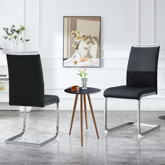 Gigab2b original image - Moderne Esszimmerstühle 2er Set, Rückenlehne aus PU Kunstleder und Leinen, hoher Rücken gepolstert Side Chair, Querstreifen Rückenlehne Design für Esszimmer, Küche, Gast Bürostuhl, schwarz