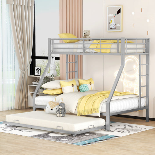 Gigab2b original image - Etagenbett, Metallbett mit ausziehbarem Bett,mit Leiter auf beiden Seiten für Kinder, Jugendliche, Erwachsene, einfach zu montieren, 90(140)x200cm, Silber