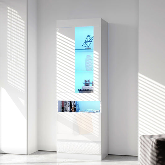Gigab2b original image - Vitrine mit LED Beleuchtung Vitrinenschrank Standvitrine Stauraumvitrine Schrank Wohnzimmerschran Weiß LED Vitrine Wohnzimmer Wohnwände LED Vitrinenschränke LED Schränke Buffet-Schran