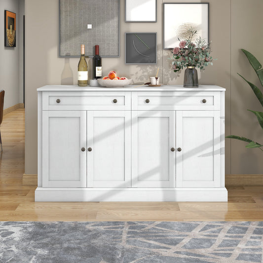 Gigab2b original image - Großes Sideboard mit 4 Türen und 2 Schubladen, moderner Buffetschrank für Esszimmer und Wohnzimmer, 150 x 40 x 86 cm (L/B/H) – (Antikweiß)