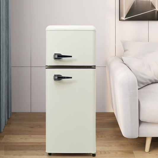 Gigab2b original image - Retro-Kühlschrank. Kühl-Gefrier-Kombination, 105.5 cm hoch, 41 cm breit, zweitürig, mit 92 Liter Gesamtvolumen, 28 Liter Gefriervolumen. Türregale und Glasregale. 116 kWh/Jahr, -27°C ~13°C, LED-Licht.