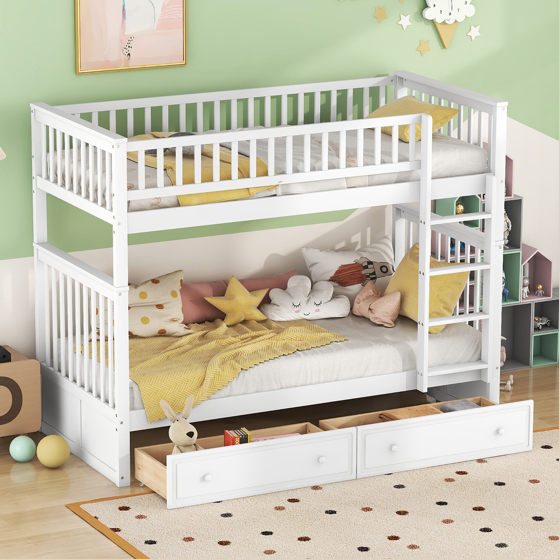 90x200cm Etagenbetten, Kinderbetten,Funktionelle Betten, Etagenbett mit Schubladen, Cabrio-Betten, Weiß