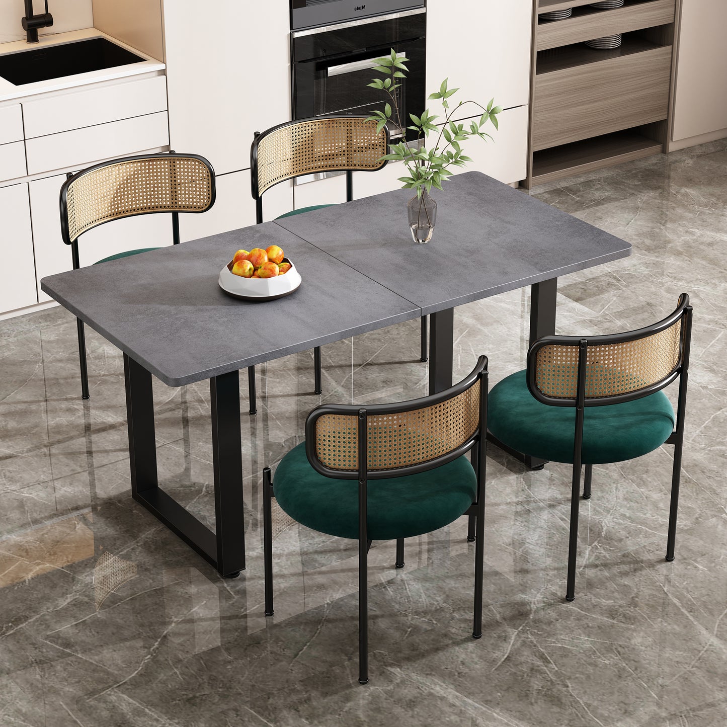 Gigab2b original image - Samt-Esszimmerstuhl,4er set, moderner, einfacher Freizeitstuhl mit vier Stützbeinen aus Metall, Rattan-Freizeitstuhl, Wohnzimmer- und Schlafzimmerstuhl, Grün