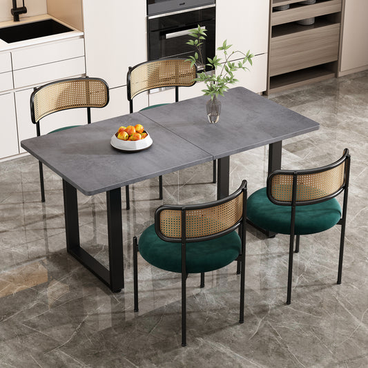 Gigab2b original image - Samt-Esszimmerstuhl,4er set, moderner, einfacher Freizeitstuhl mit vier Stützbeinen aus Metall, Rattan-Freizeitstuhl, Wohnzimmer- und Schlafzimmerstuhl, Grün
