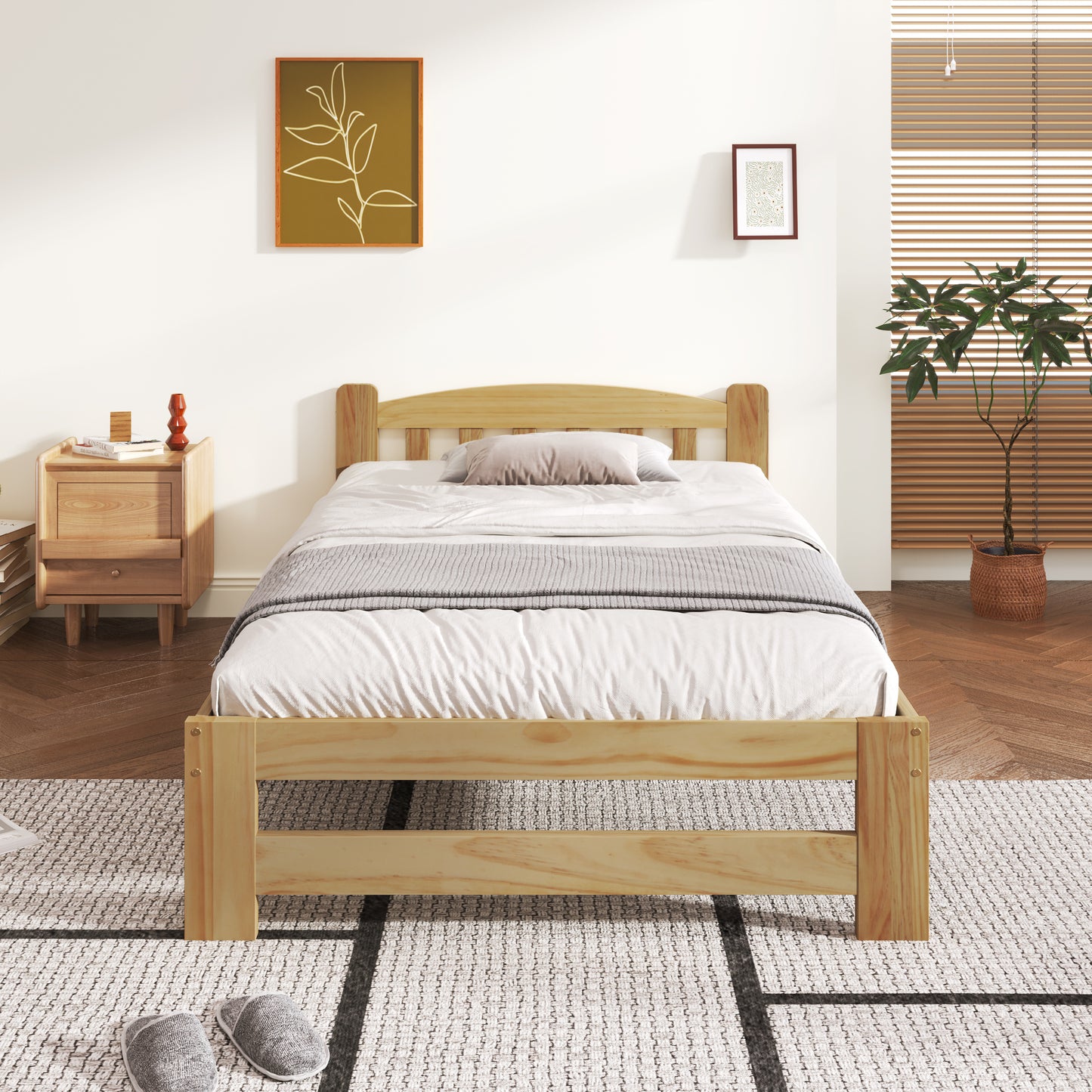 Gigab2b original image - Solide Massivholzbett Futonbett, Einzelbett, Massivholz Natur Bett mit Kopfteil und Lattenroste, Jugendbett, Erwachsenenbett, Natur, 90x200 cm