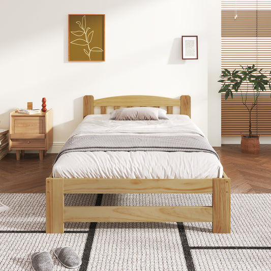 Gigab2b original image - Solide Massivholzbett Futonbett, Einzelbett, Massivholz Natur Bett mit Kopfteil und Lattenroste, Jugendbett, Erwachsenenbett, Natur, 90x200 cm