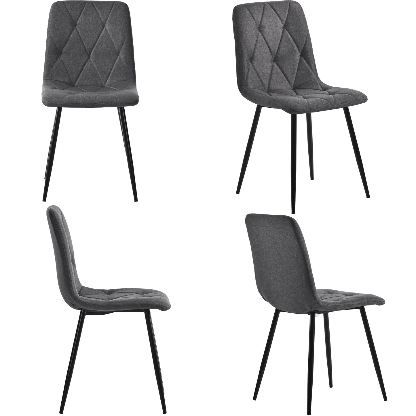 Gigab2b original image - Esszimmerstühle (4-st), Dunkelgrau, 4-Sätze gepolsterter Stuhl Design Stühle, Twill Leinen Esszimmerstühle, Küchenstühle mit Rückenlehne, Leinen Metallrahmen Sitze, Metallbeine