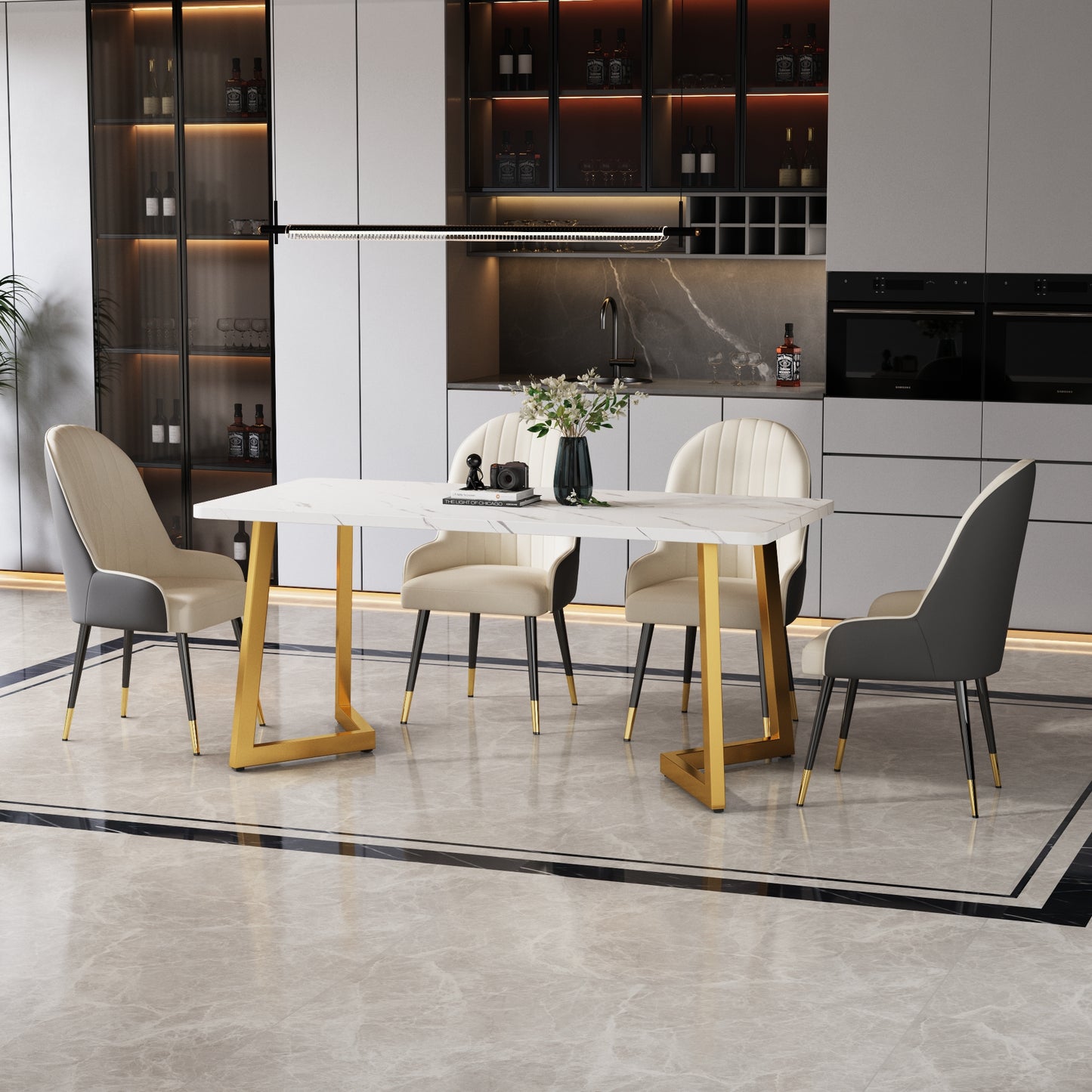 117x68cm Esstisch,(1-St), Gestell aus Metall
Rechteckiger Esstisch aus  Moderner Marmormuster Küchentisch mit Metallbeinen für Esszimmer Wohnzimmer, Weiß, Golden/Weiß