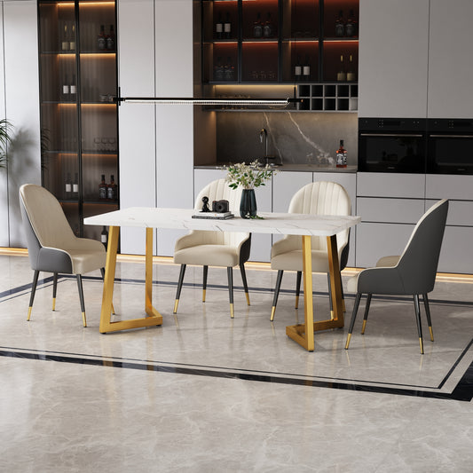 117x68cm Esstisch,(1-St), Gestell aus Metall
Rechteckiger Esstisch aus  Moderner Marmormuster Küchentisch mit Metallbeinen für Esszimmer Wohnzimmer, Weiß, Golden/Weiß