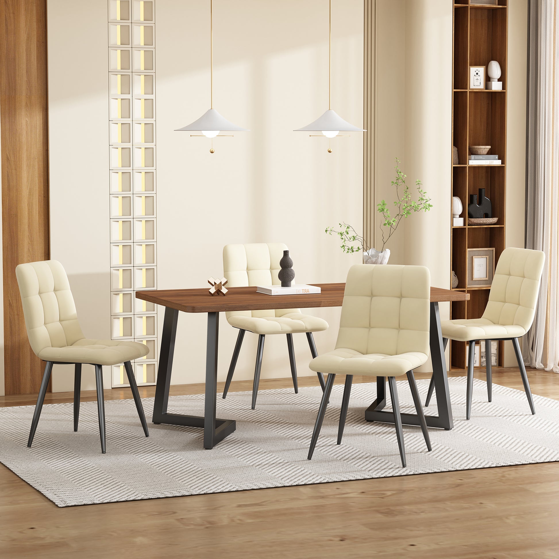 117x68cm Esstisch,(1-St), Gestell aus Metall
Rechteckiger Esstisch,  Holzmaserung Küchentisch mit Metallbeinen für Esszimmer Wohnzimmer,  Schwarz /Walnussfarbe