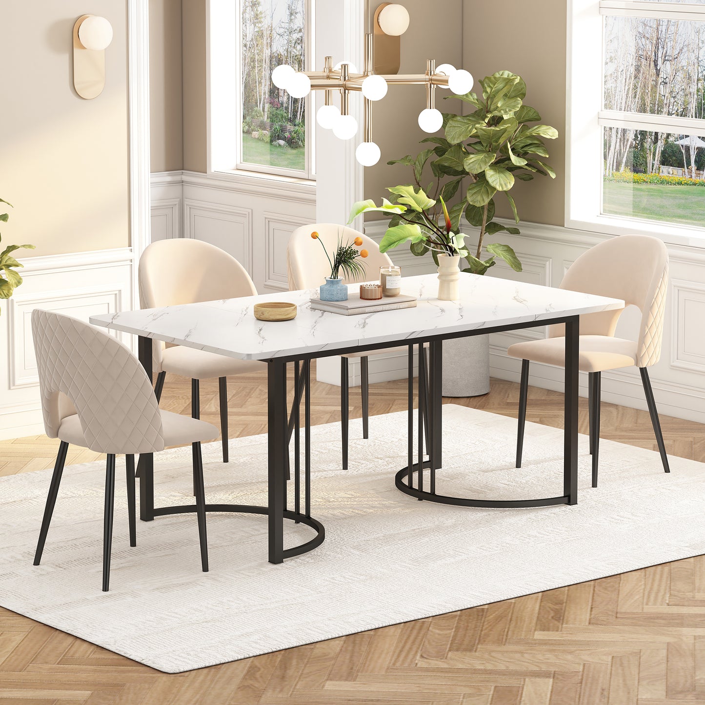 140 x 80cm Esstisch,(1-St), moderner Küchentisch, Gestell aus Metall
Rechteckiger Esstisch aus  Moderner Marmormuster Küchentisch  mit verstellbaren Füßen für Esszimmer Wohnzimmer,  Weiß/Schwarz