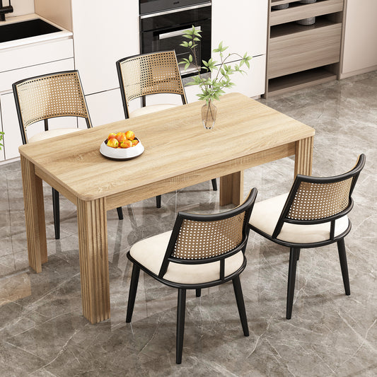 4 Esszimmerstühle,PU-Sitz,Rattan-Rückenlehne,Wohnzimmer,Schlafzimmerstuhl,Schwarz