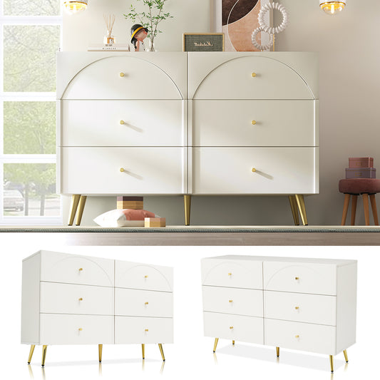 Gigab2b original image - Schubladenkommode Kommode mit 6 Schubladen,  Weiß Sideboard Highboard für Schlafzimmer & alle Wohnräume , Creme-Weiß -H85/B120/T40 cm
