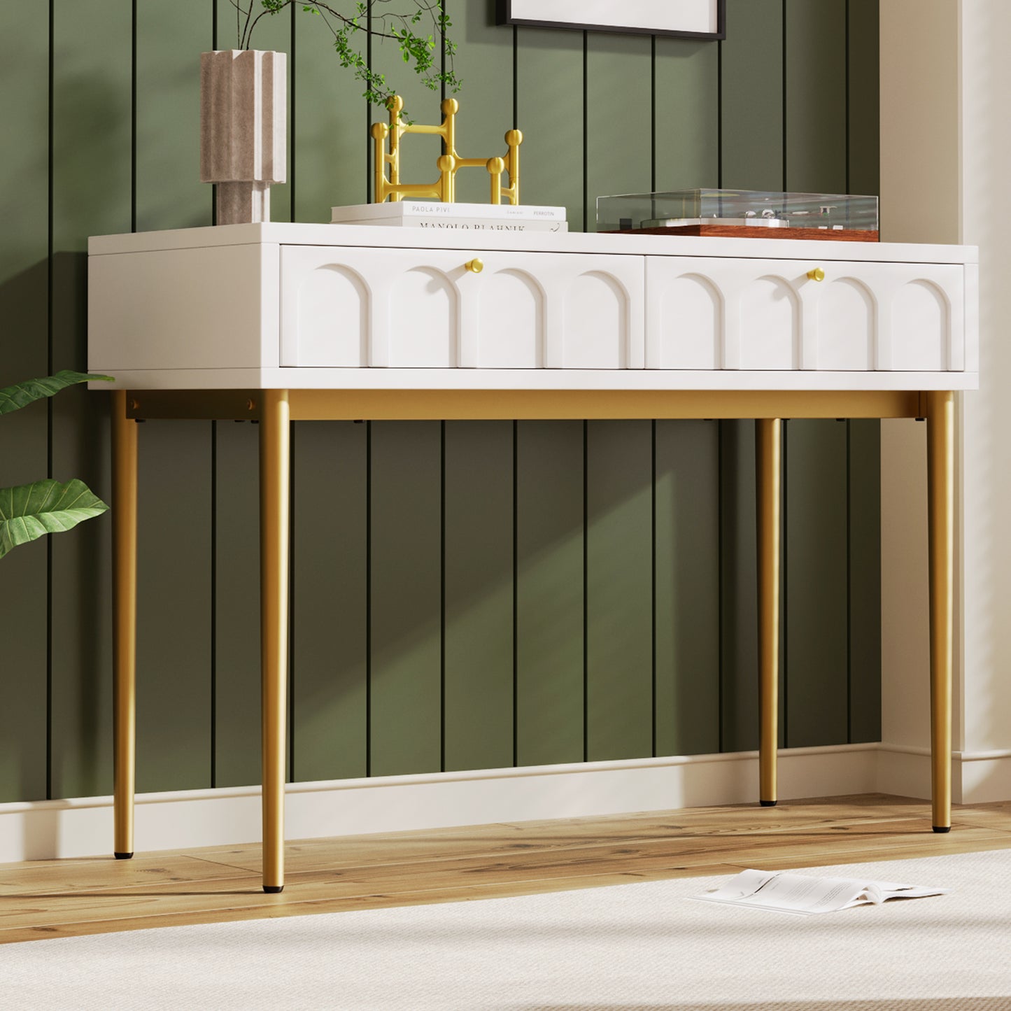 Gigab2b original image - Schminktisch mit 2 Schubladen 76.5cm Höhe ,Kommode Schlafzimmer Highboard Weiss Sideboard Schubladenkommode Kommode für Schlafzimmer, Creme-Weiß -H76.5/B100/T45 cm