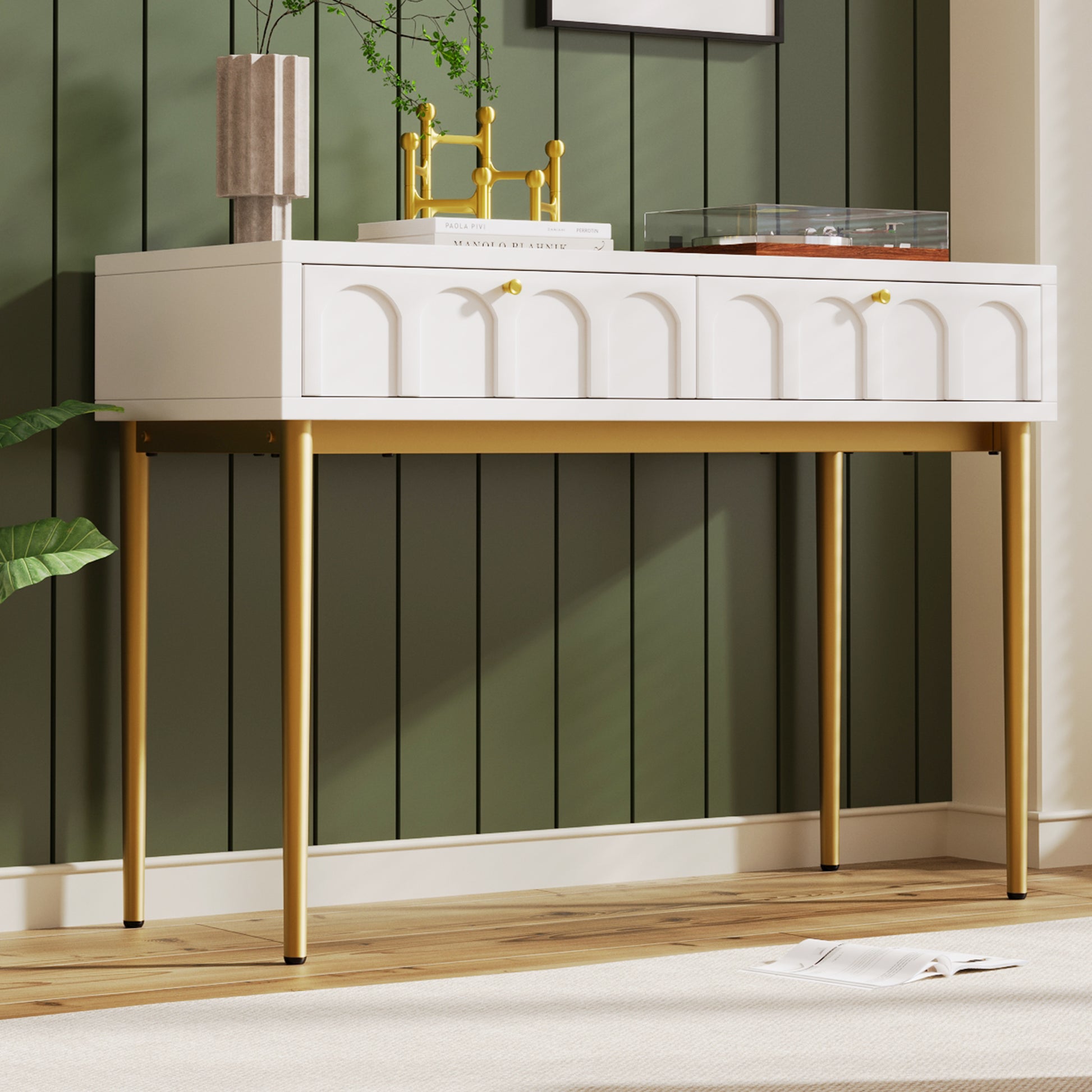 Gigab2b original image - Schminktisch mit 2 Schubladen 76.5cm Höhe ,Kommode Schlafzimmer Highboard Weiss Sideboard Schubladenkommode Kommode für Schlafzimmer, Creme-Weiß -H76.5/B100/T45 cm