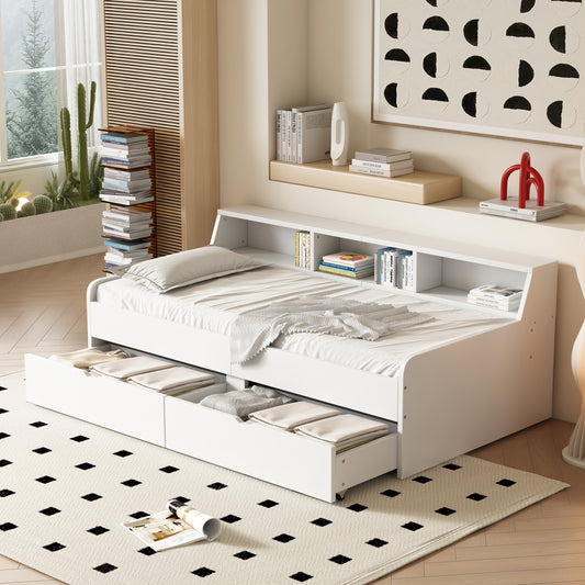 90*200 cm Tagesbett, einzeln, mit zwei Schubladen, mit Staufach, weiß