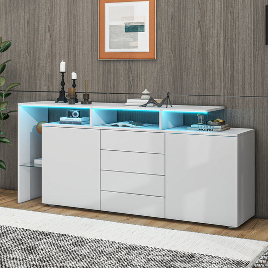 =316198199WAA Kommode, Sideboard mit LED, Wohnzimmermöbel in Weiß Hochglanz, Wohnzimmerschrank, Standschrank, TV-Schrank, Wohnzimmerwand, Highboard, Mehrzweckschrank, Buffetschrank Esszimmer